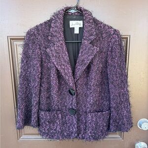 Joseph Ribkoff Purple Eyelash Boucle Blazer Jacket w/Knit Bell Sleeves